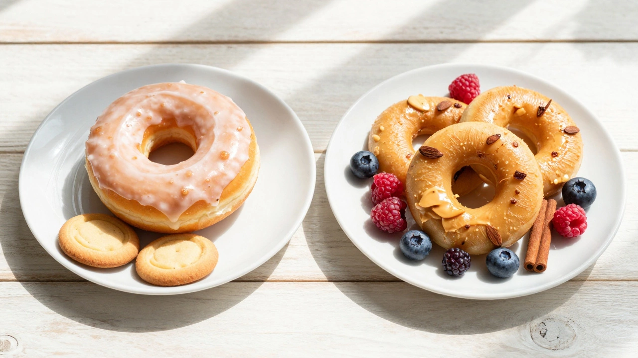 Side-by-side comparison of unhealthy vs healthy desserts