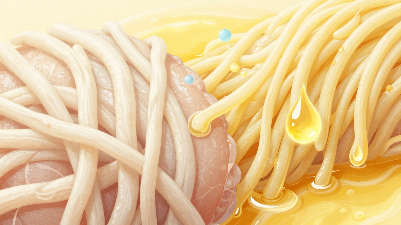 Artistic view of chicken proteins relaxing and absorbing brine liquid.