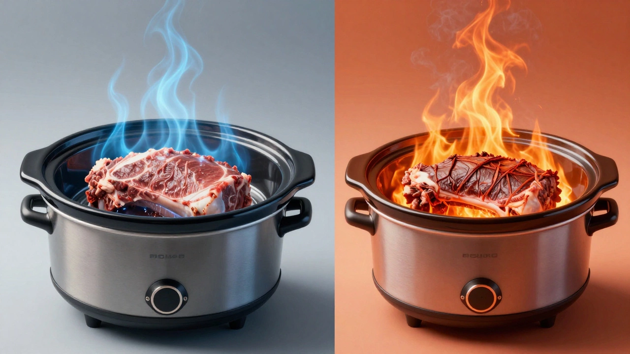 Comparison of tender vs dry meat cooked at different temperatures