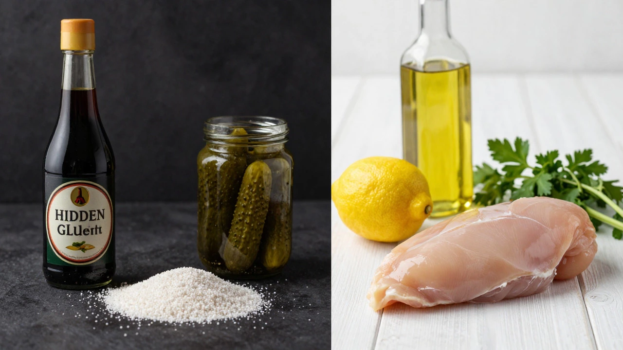 Contrast between hidden gluten sources and safe whole foods
