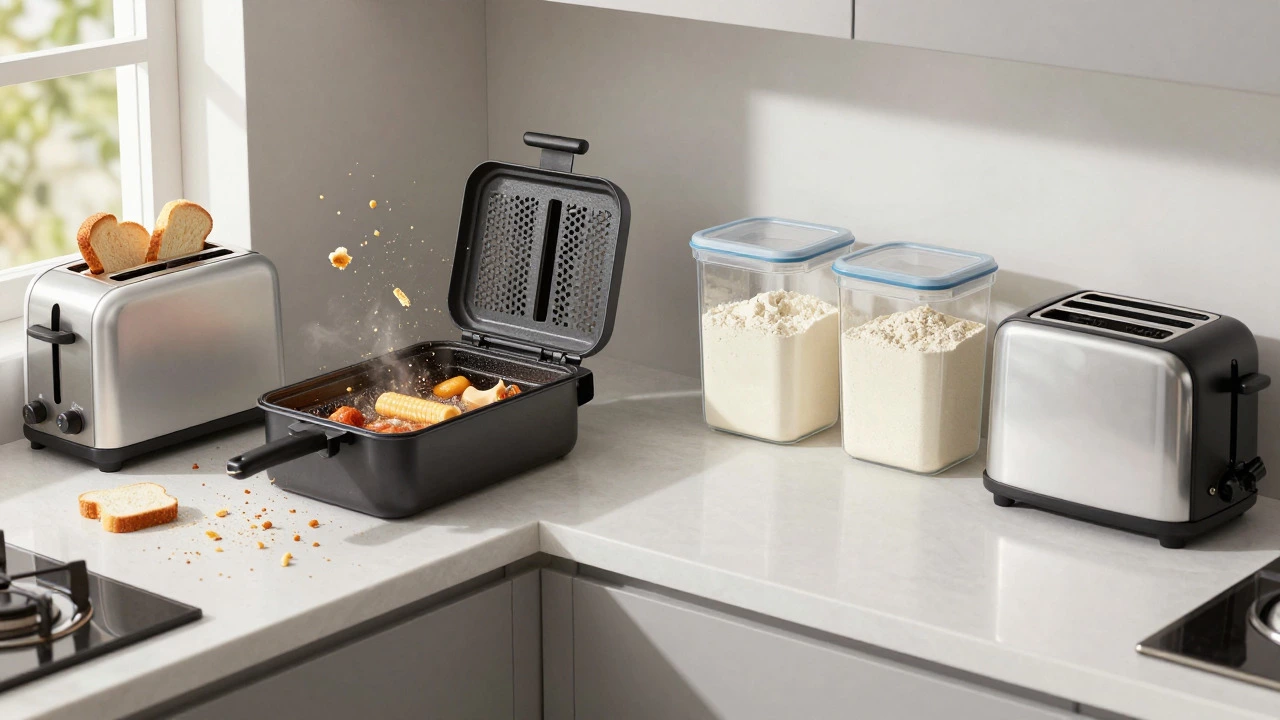 Kitchen split showing cross-contamination risks vs safe storage