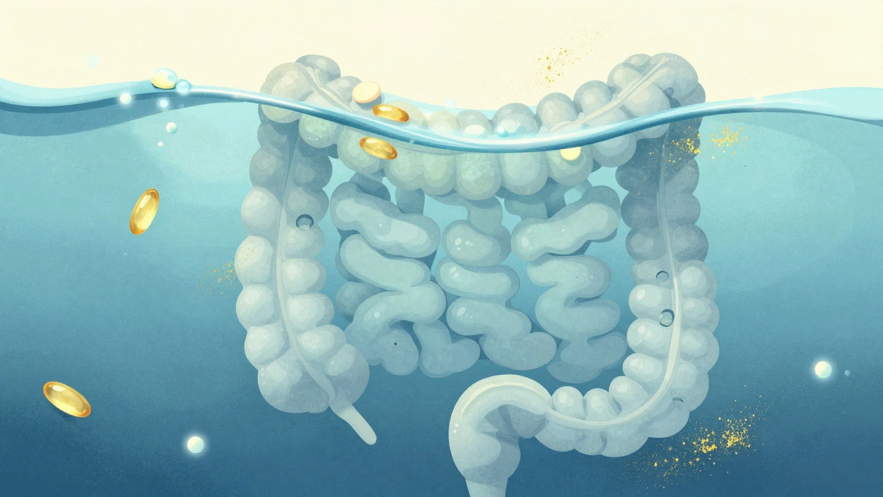 Abstract illustration of water flowing through digestive pathways