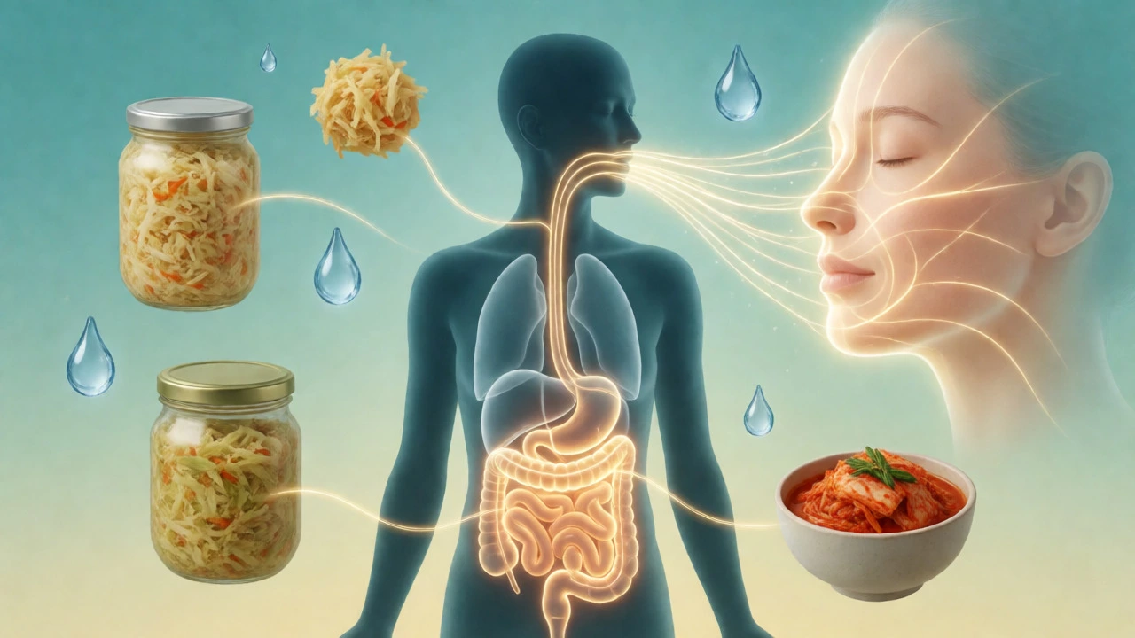 Illustration of gut health connecting to clear skin
